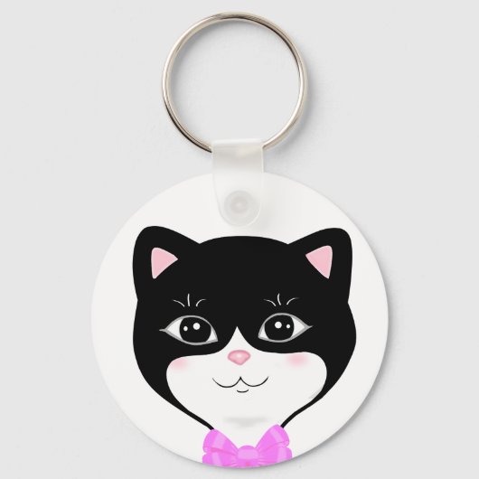 Leuk Tuxedo Kat Gezicht Sleutelhanger (Voorkant)