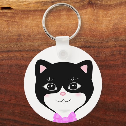 Leuk Tuxedo Kat Gezicht Sleutelhanger (Achterkant)