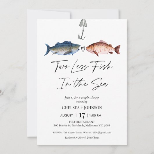 Leuk twee vissen minder in het Zee bruidsparen dou Kaart (Voorkant)