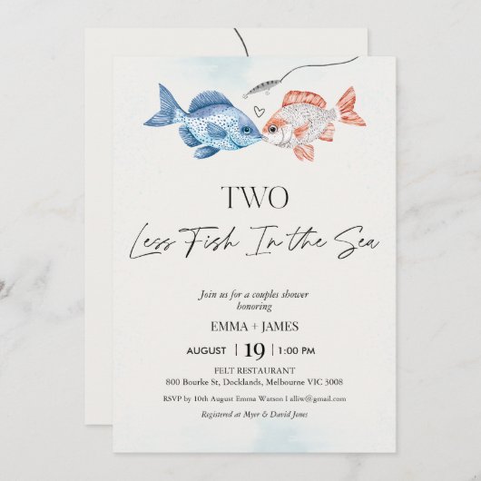 Leuk twee vissen minder in Zee bruidsparen douchen Kaart (Voorkant / Achterkant)