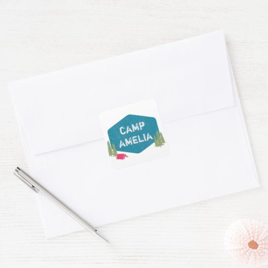 Leuk Uniek gepersonaliseerd Camp Verjaardagsfeest  Vierkante Sticker (Envelop)