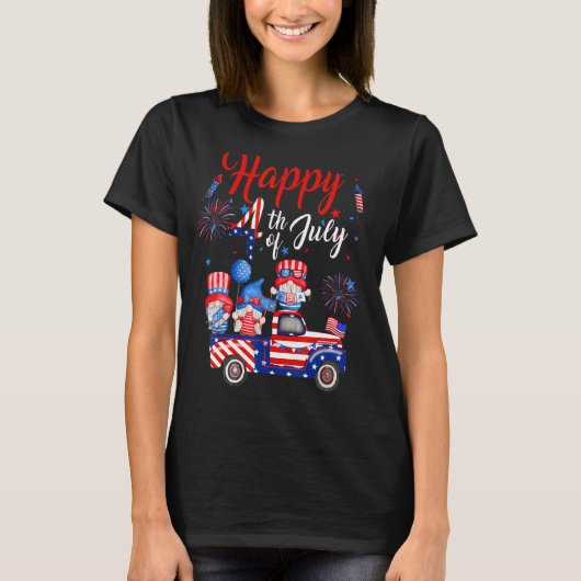 Leuk US Flag Vuurwerk Drie Gnomen Onafhankelijkhei T-shirt (Voorkant)