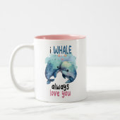leuk Valentijn pun Ik walvis altijd van je houdt Tweekleurige Koffiemok (Links)