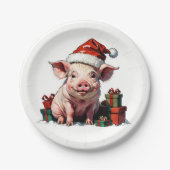Leuk varken met geschenkdozen papieren bordje (Voorkant)