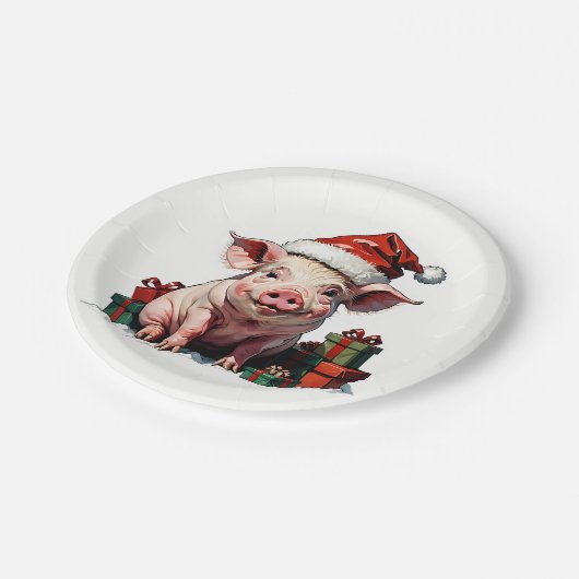 Leuk varken met geschenkdozen papieren bordje (Gekanteld)