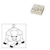 Leuk varken met krullende staart rubberen stempel (Gestempeld)