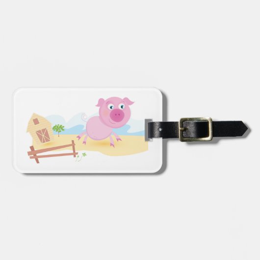 Leuk varken op Boerderij met schuur en hek Bagagelabel (Voorkant horizontaal)