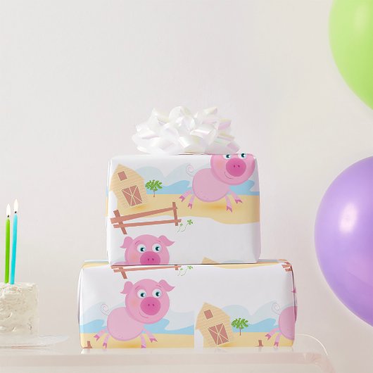 Leuk varken op Boerderij met schuur en hek Cadeaupapier