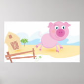 Leuk varken op Boerderij met schuur en hek Poster (Voorkant)