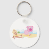 Leuk varken op Boerderij met schuur en hek Sleutelhanger (Voorkant)