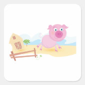 Leuk varken op Boerderij met schuur en hek Vierkante Sticker (Voorkant)