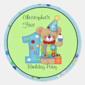 Leuk Verjaardag Beer Leeftijd 1 Ronde Sticker (Voorkant)