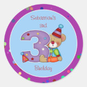 Leuk Verjaardag Beer Leeftijd 3 Ronde Sticker (Voorkant)