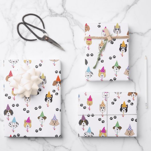 Leuk verjaardagsfeestje Honden patroon Inpakpapier Vel (Voorkant)