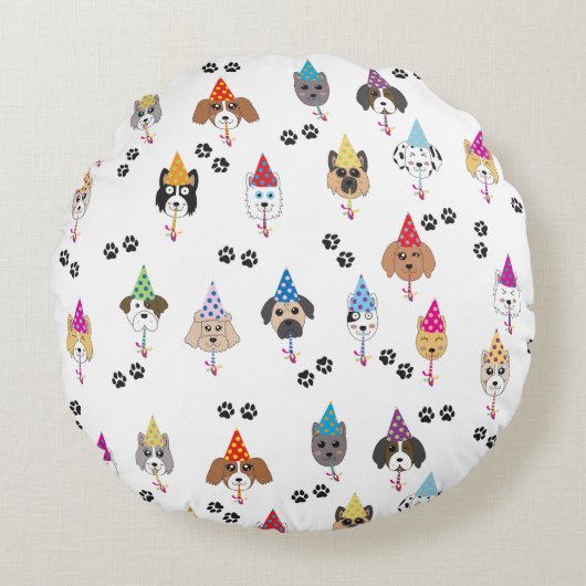 Leuk verjaardagsfeestje Honden patroon Rond Kussen (Voorkant)