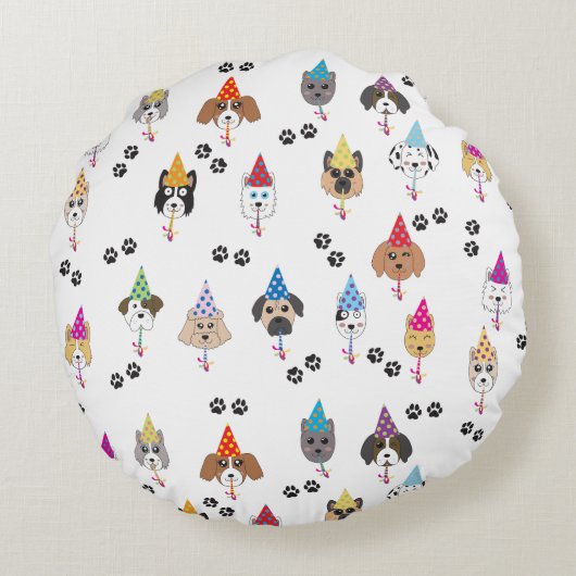 Leuk verjaardagsfeestje Honden patroon Rond Kussen (Achterkant)