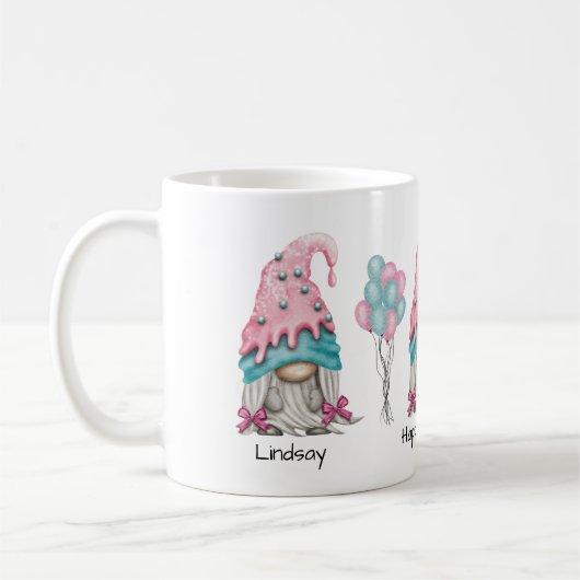 Leuk Verjaardagsmeisje Gnome Pink Turquoise Waterv Koffiemok (Links)