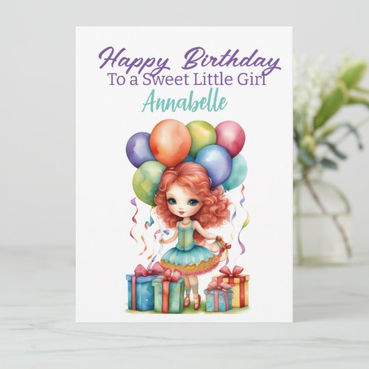 Leuk Verjaardagsmeisje met Ballonnen & Cadeaus Kaa (Staand voorkant)