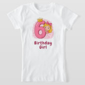 Leuk verjaardagsmeisje met kroon en nummer 6 t-shirt (Laagn)
