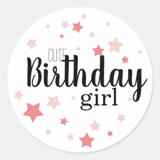 Leuk Verjaardagsmeisje met roze sterren Ronde Sticker (Voorkant)