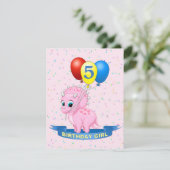 Leuk Verjaardagsmeisje Roze Baby Triceratops Dino Kaart (Staand voorkant)