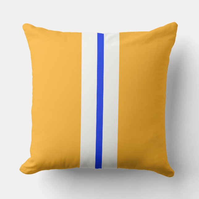 Leuk Vet Geel Helder Blauw Wit Racing Stripes Kussen (Voorkant)