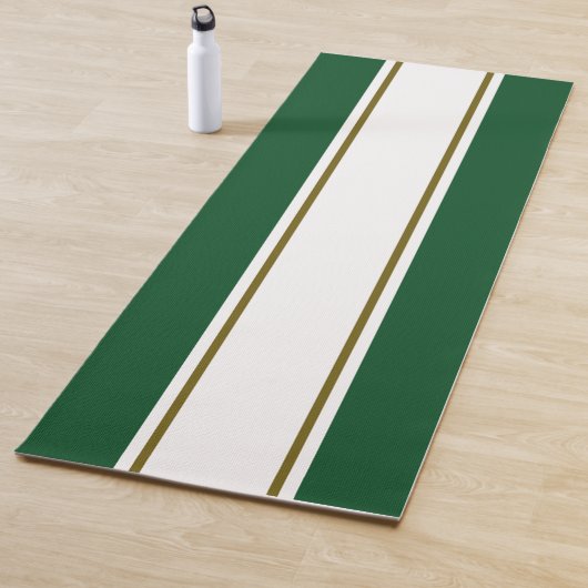 Leuk Vet Groen Wit Gouden Olijf Racing Stripes Yogamat (In situ)