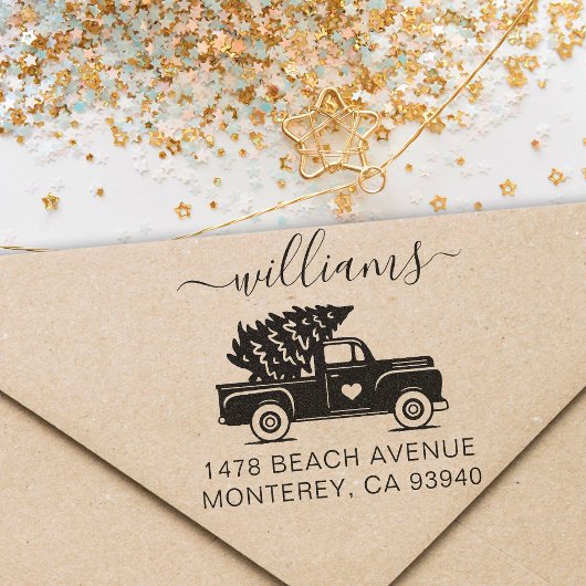 Leuk Vintage Kerst Vrachtwagen Retouradres Zelfinktende Stempel