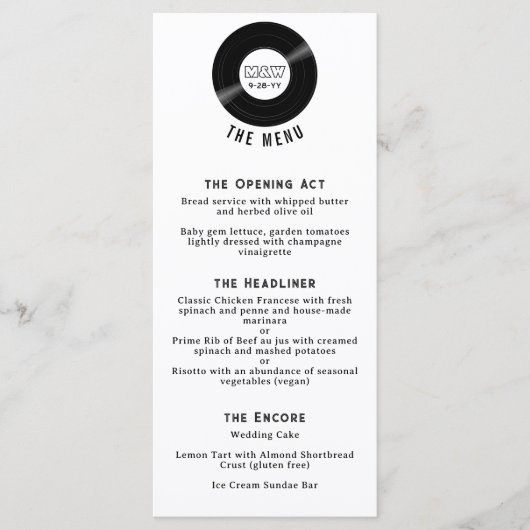 Leuk Vinyl Record Monogram Elegant Zwart & Wit Menu (Voorkant)