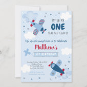 Leuk vliegtuig sterren wolken eerste verjaardag kaart (Voorkant)