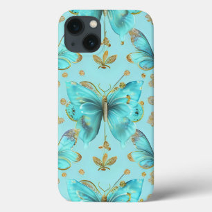 Leuk vlinderpatroon op een blauwe achtergrond Case-Mate iPhone case