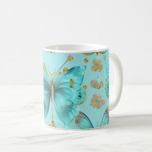 Leuk vlinderpatroon op een blauwe achtergrond koffiemok