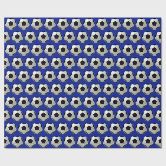 Leuk Voetbal Patroon op Blue Wrapping Paper Cadeaupapier (Vlak)