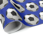 Leuk Voetbal Patroon op Blue Wrapping Paper Cadeaupapier (Rol Hoek)