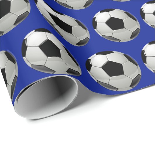 Leuk Voetbal Patroon op Blue Wrapping Paper Cadeaupapier (Rol Hoek)