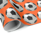 Leuk Voetbal Patroon op Sinaasappel Cadeaupapier (Rol Hoek)