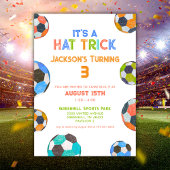 Leuk Voetbal Pet Trick 3e Verjaardagsuitnodiging Kaart