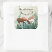 Leuk Vrolijk Christmoose Gelukkig Nieuw Hert Vierkante Sticker (Tas)