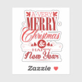 Leuk Vrolijk Kerstfeest Gelukkig Nieuwjaar Sticker (Vel)