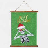 Leuk Vrolijk Kerstmis Skelet Groen Goud Kerstman H Hangend Wandkleed (Voorkant)