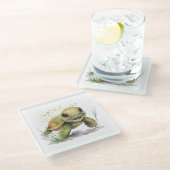 Leuk vrolijk schildpad glas Onderzetter (Schuin)