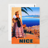 Leuk, vrouw kijkt naar Franse riviera,  Briefkaart (Voorkant / Achterkant)