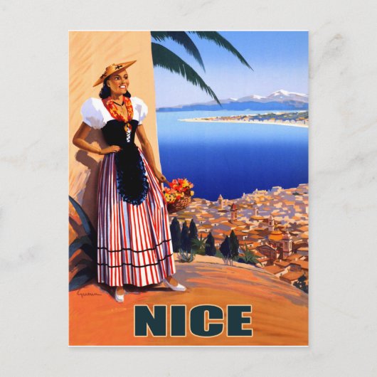 Leuk, vrouw kijkt naar Franse riviera,  Briefkaart (Voorkant)