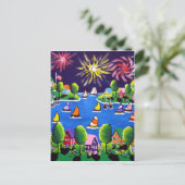 Leuk vuurwerk 4 juli Folk Art Briefkaart (Staand voorkant)