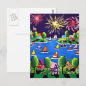 Leuk vuurwerk 4 juli Folk Art Briefkaart (Voorkant / Achterkant)