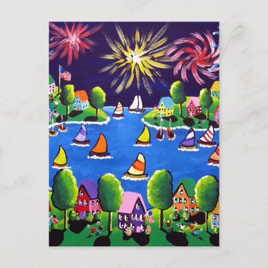 Leuk vuurwerk 4 juli Folk Art Briefkaart (Voorkant)
