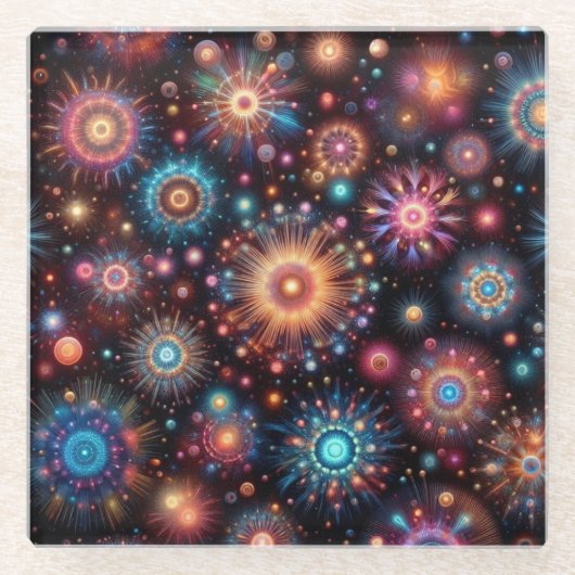 leuk vuurwerk glazen onderzetter (Voorkant)