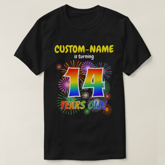 Leuk Vuurwerk, Regenboogblik "14", 14e Verjaardag T-shirt (Design voorkant)