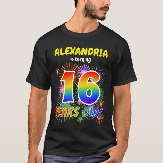 Leuk Vuurwerk, Regenboogblik "16", 16e Verjaardag T-shirt (Voorkant)