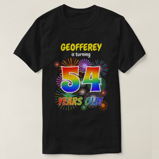 Leuk Vuurwerk, Regenboogblik "54", 54ste Verjaarda T-shirt (Design voorkant)